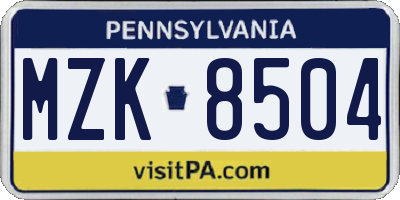 PA license plate MZK8504