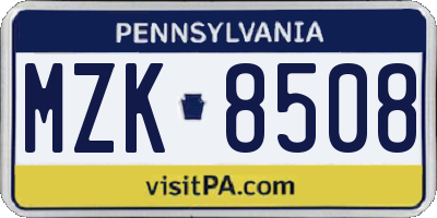 PA license plate MZK8508