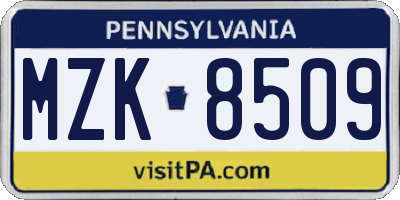 PA license plate MZK8509