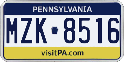 PA license plate MZK8516