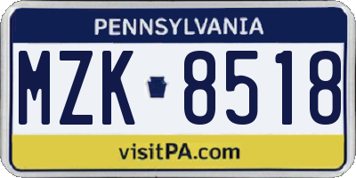 PA license plate MZK8518