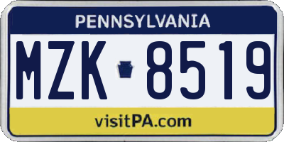 PA license plate MZK8519