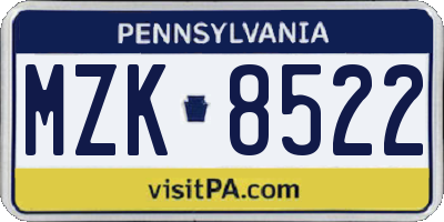 PA license plate MZK8522