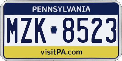 PA license plate MZK8523