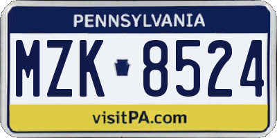 PA license plate MZK8524