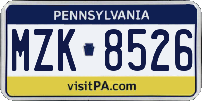 PA license plate MZK8526