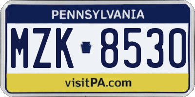 PA license plate MZK8530