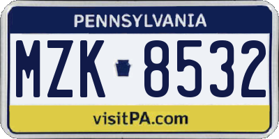 PA license plate MZK8532