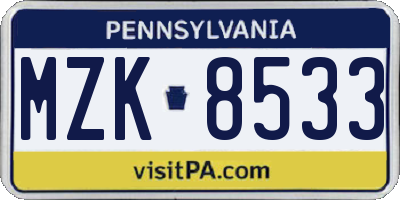 PA license plate MZK8533