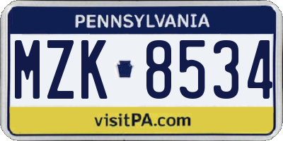 PA license plate MZK8534