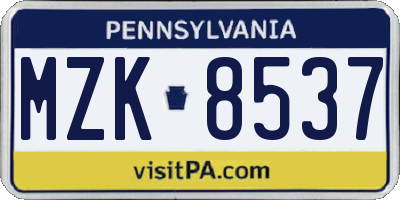 PA license plate MZK8537
