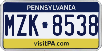 PA license plate MZK8538
