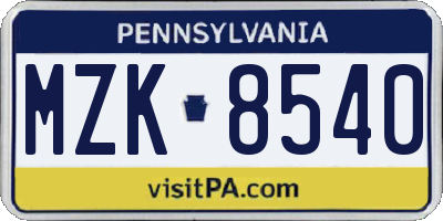 PA license plate MZK8540