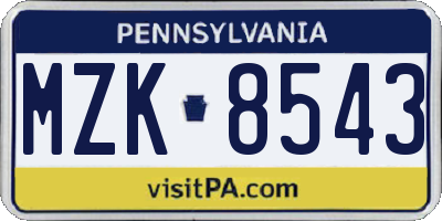 PA license plate MZK8543