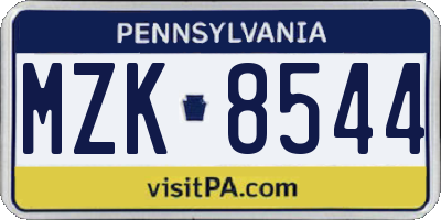 PA license plate MZK8544