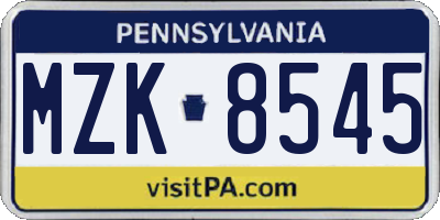 PA license plate MZK8545