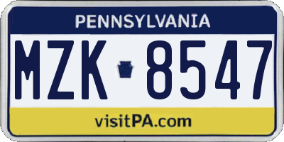 PA license plate MZK8547