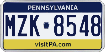 PA license plate MZK8548