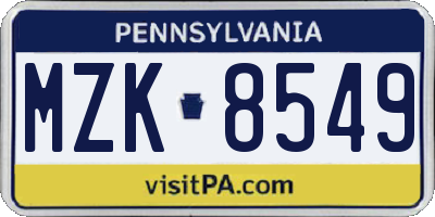 PA license plate MZK8549