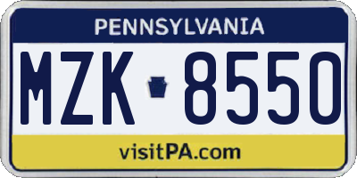 PA license plate MZK8550