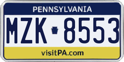 PA license plate MZK8553
