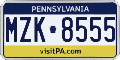PA license plate MZK8555
