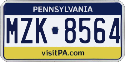 PA license plate MZK8564