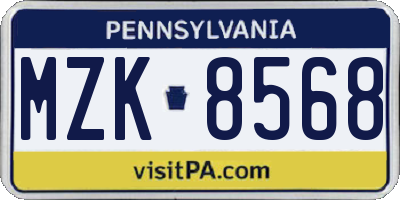 PA license plate MZK8568