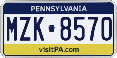 PA license plate MZK8570