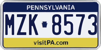 PA license plate MZK8573