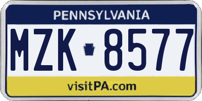 PA license plate MZK8577