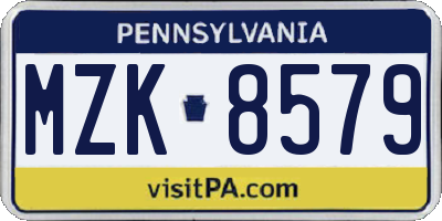PA license plate MZK8579