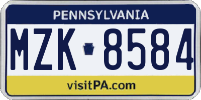 PA license plate MZK8584