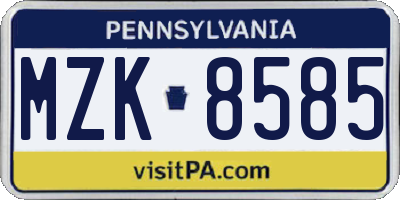 PA license plate MZK8585