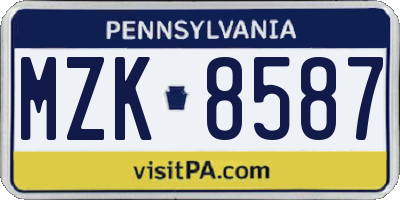 PA license plate MZK8587