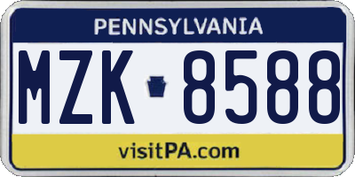 PA license plate MZK8588