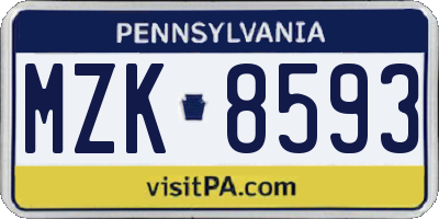 PA license plate MZK8593
