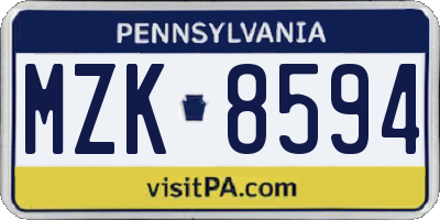 PA license plate MZK8594