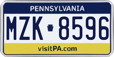 PA license plate MZK8596