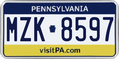PA license plate MZK8597