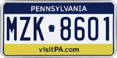 PA license plate MZK8601