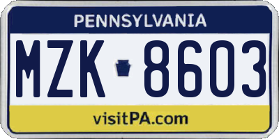 PA license plate MZK8603