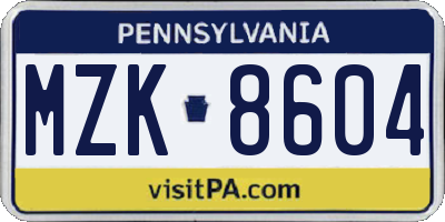 PA license plate MZK8604