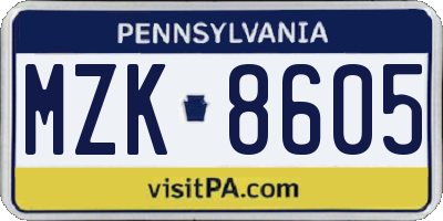 PA license plate MZK8605