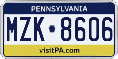 PA license plate MZK8606