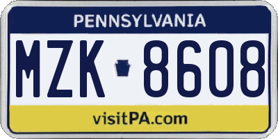 PA license plate MZK8608