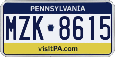 PA license plate MZK8615