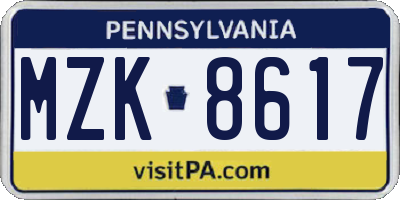 PA license plate MZK8617