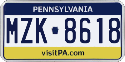 PA license plate MZK8618