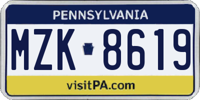 PA license plate MZK8619
